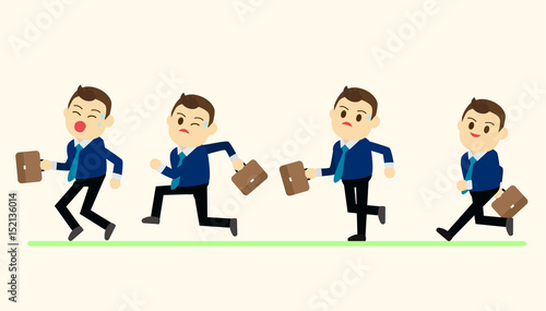 Business man in run action on green ground vector illustration