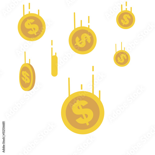 Gold coins falling down with line speed. vector illustration