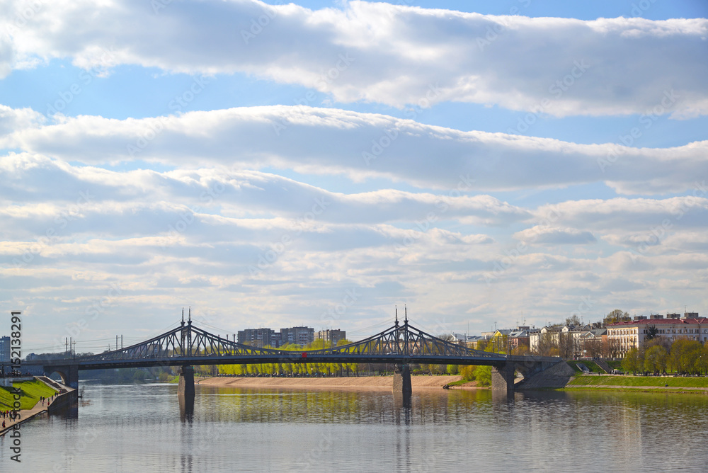 Fototapeta premium Starovolzhsky bridge from Volga in Tver, Russia