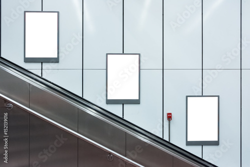 Blank Escalator Subway Advertisements Three Copyspace White Isolated Interior Urban