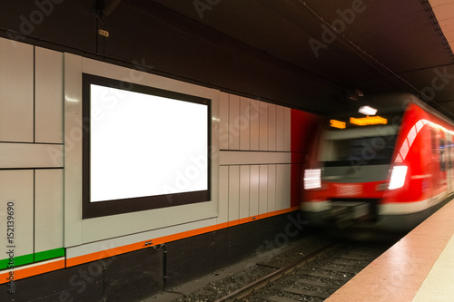 Subway Train Station Advertisement Moving White Blank Isolated Billboard Urban City photo