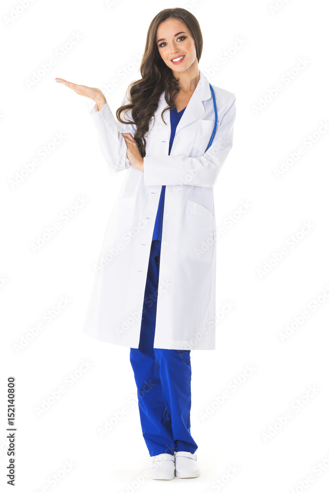 Female doctor showing blank area Female doctor showing blank area