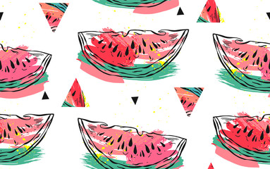 Deken met foto Watermeloen patronen Watermeloen collage met hipster driehoeken  © anastasy_helter