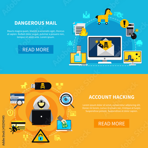 Dangerous Mail And Account Hacking Flat Banners