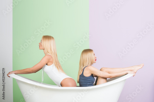 sexy women, pretty girls in white bath