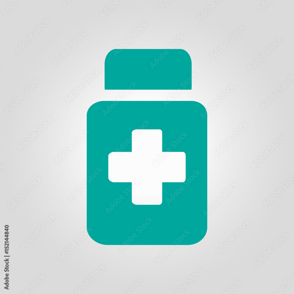 Drugs sign icon. Pack with pills. Flat design style. Drugs sign icon. Pack with pills. Flat design style.