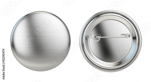 Silver badge pin brooch isolated on white mock-up. 3d rendering