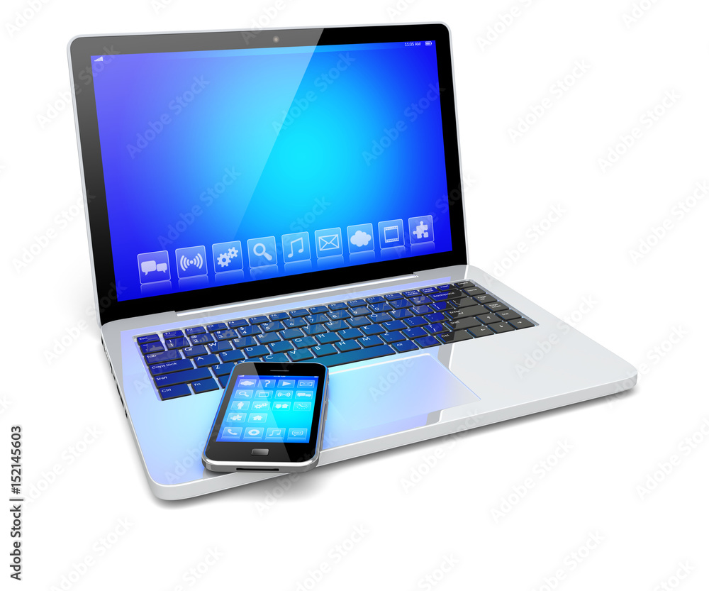 Laptop and smartphone with blue screen Laptop and smartphone with blue screen