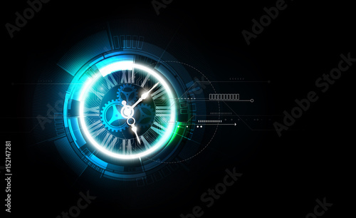 Abstract Futuristic Technology Background with Clock concept and Time Machine, vector transparent