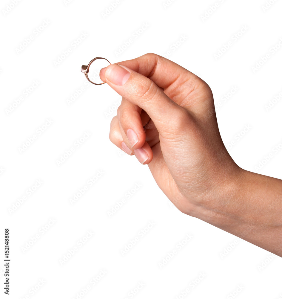 Wedding ring with female hand isolated on white background Wedding ring with female hand isolated on white background