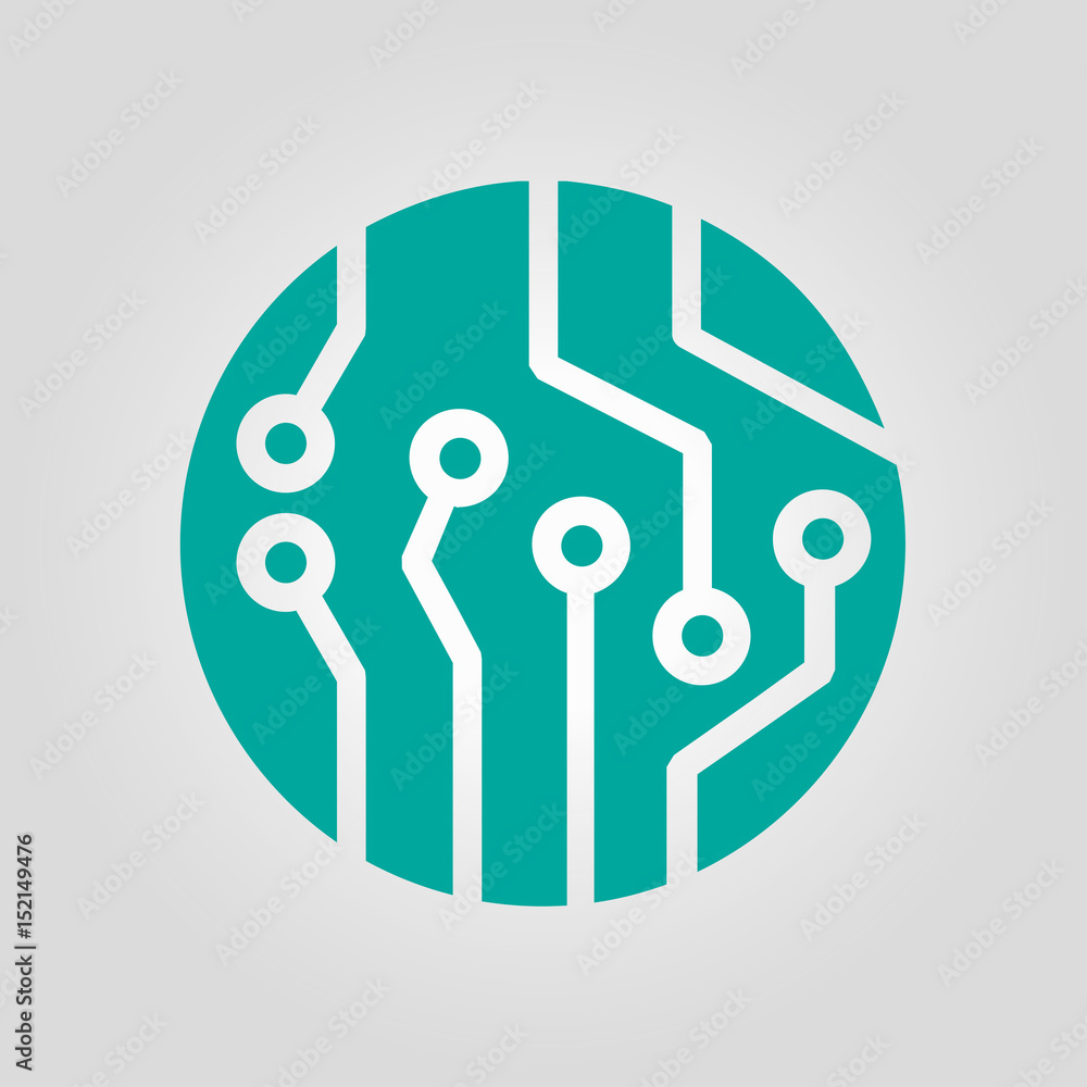Obraz premium Circuit board icon. Technology scheme square symbol. Flat design style.
