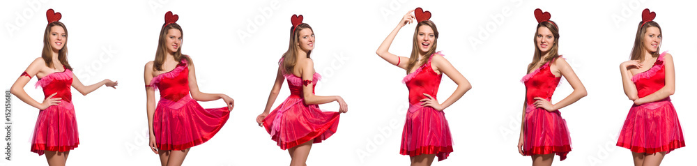 Girl in pretty pink dress isolated on white Girl in pretty pink dress isolated on white