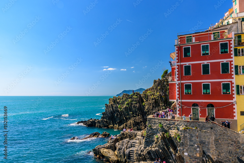 View of the beautiful town of Riomaggiore in Liguria, inside the famous Cinque Terre National Park