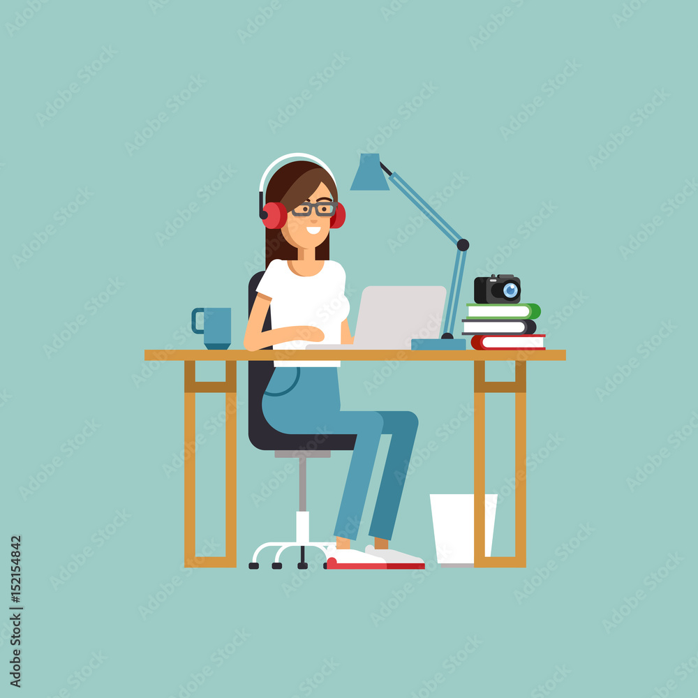 Creative work concept vector background with young adult man Creative work concept vector background with young adult man