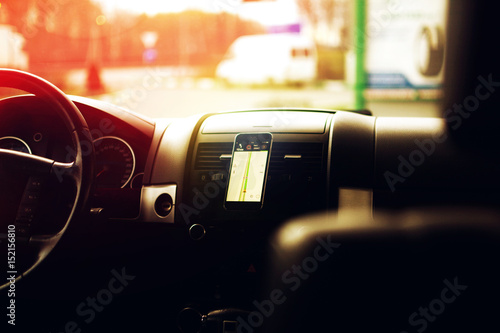 Navigator on the phone installed in the car