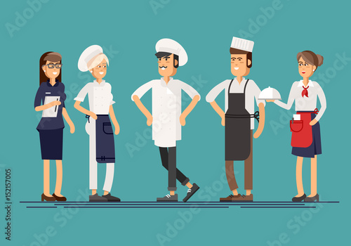 Lovely line-up group of restaurant staff characters