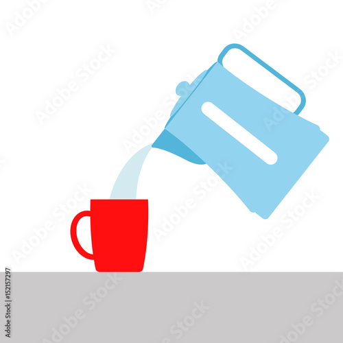 vector illustration. pouring boiling water from the kettle into the Cup.