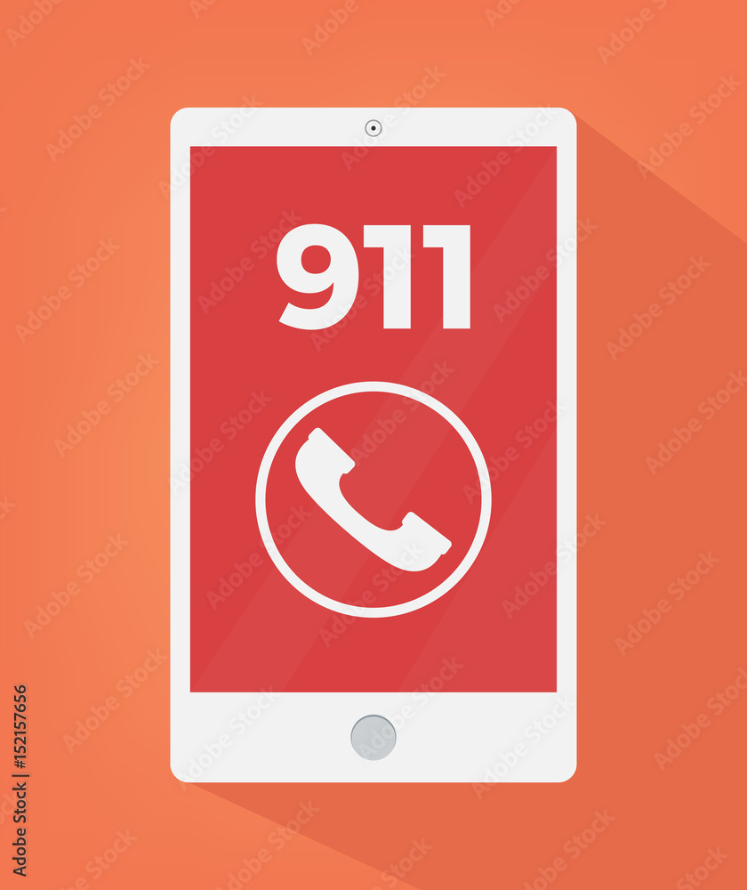 Emergency number 911 on smart phone screen icon. Vector flat cartoon illustration Stock Vector