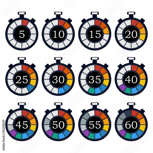 Colorful timer icon set. Vector illustration