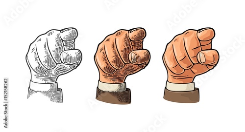 Male hand showing a fig sign. Vector black vintage engraved illustration isolated on a white background. For web, poster, info graphic