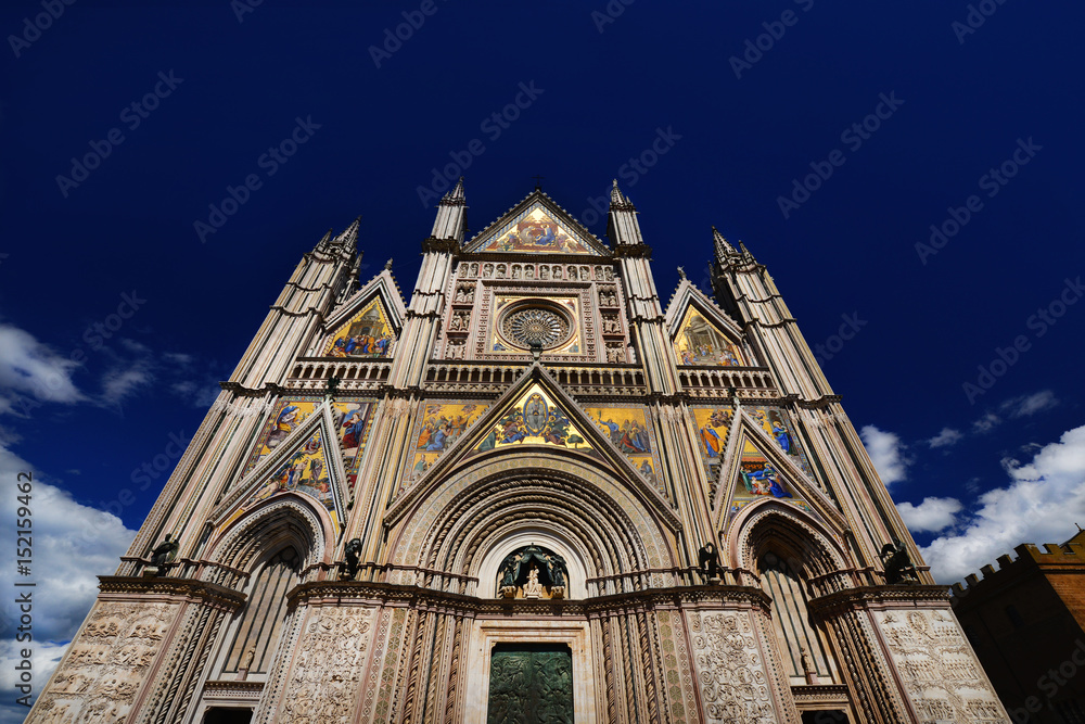 Orvieto gothic cathedral seen from below