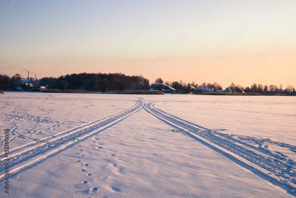 Ski-track on a frozen river