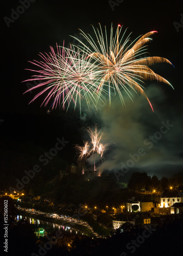 Fireworks show above the castle of Bouillon in Belgium