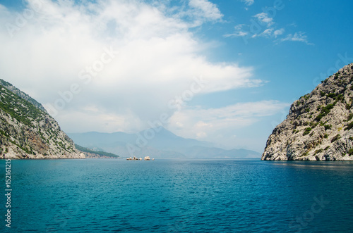 Azure blue sea coast. Natural view of clear water. Turkish riviera. © dimazel