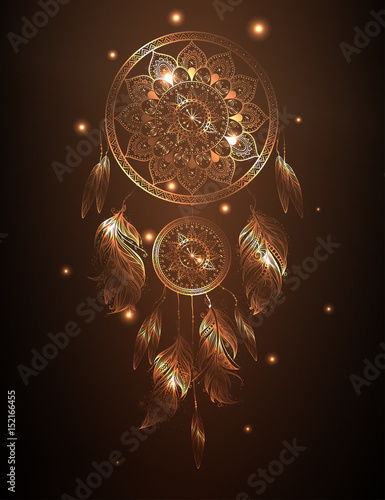 Dreamcatcher in golden gradient, vector illustration