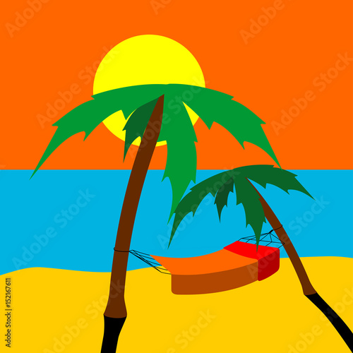 Beach, sea, palm trees, sun and hammock