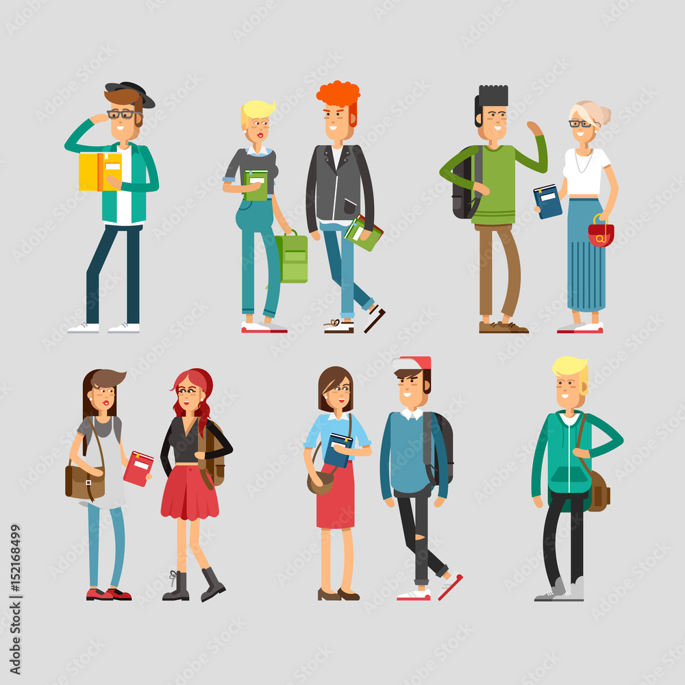 Flat illustratuion set of students Flat illustratuion set of students