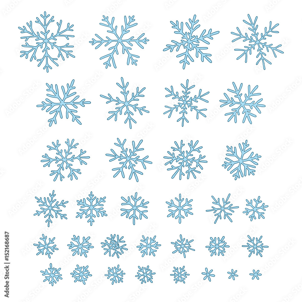 Set of different hand-drawn snowflakes Set of different hand-drawn snowflakes