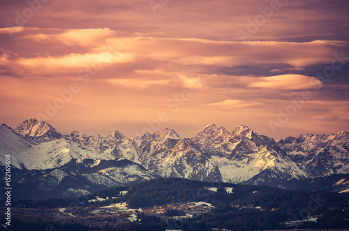 Morning panorama of snowyTatra Mountains  Poland