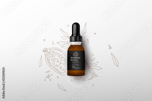 Realistic essential oil brown bottle.