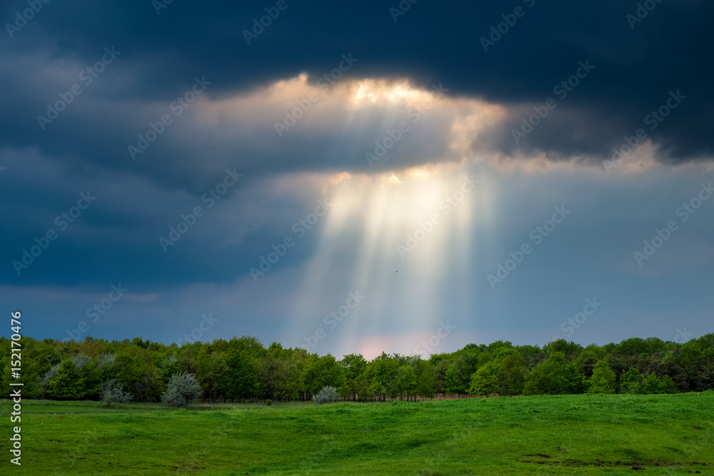 Sunrays over the stormy field