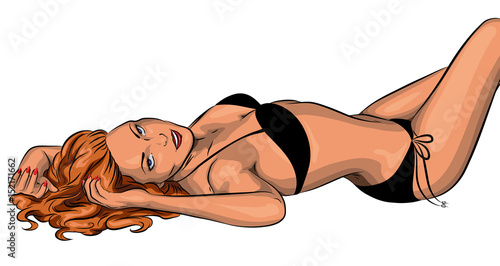 Image of young sexy woman in swimsuit. Vector illustration