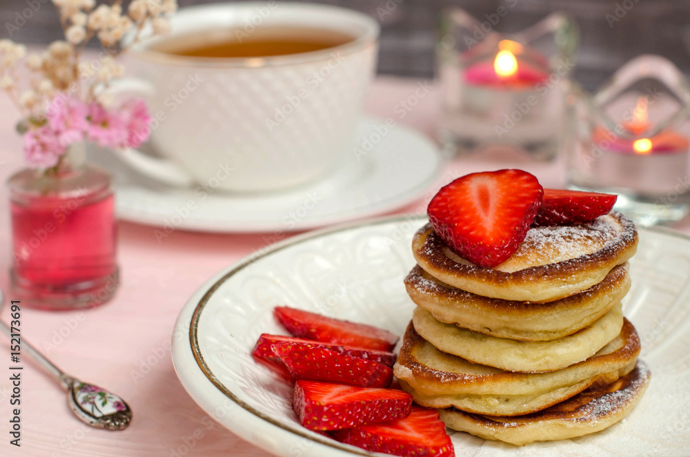 Breakfast - pancakes with strawberries Breakfast - pancakes with strawberries