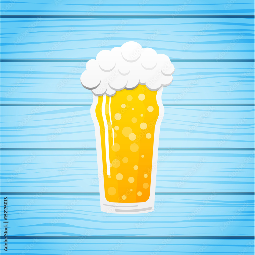 Pint - glass of beer on blue wooden table. Vector. Pint - glass of beer on blue wooden table. Vector.