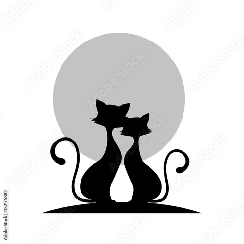 Loving couple of cats monochrome icon, vector illustration.