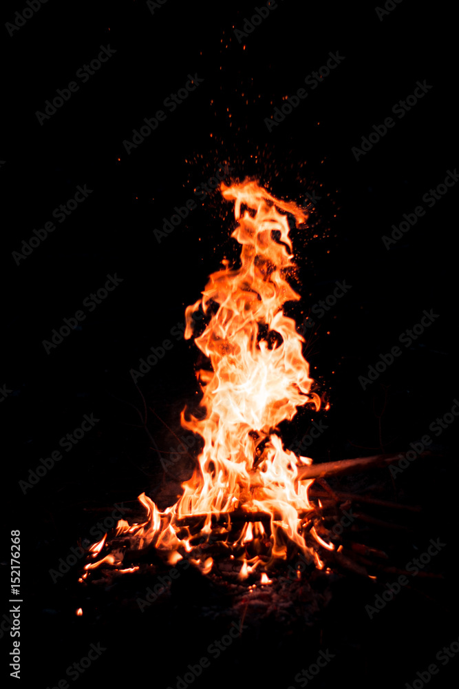 Fireplace with sparks in dark mountains Fireplace with sparks in dark mountains