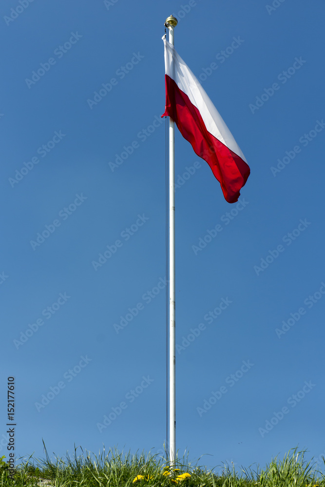 Polish national flag at the summit of liberation mound Polish national flag at the summit of liberation mound