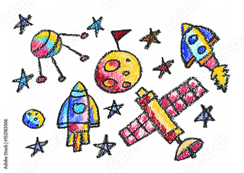 Kids drawing Space Children education, school, kindergarten Play Study Learn Boys and Girls