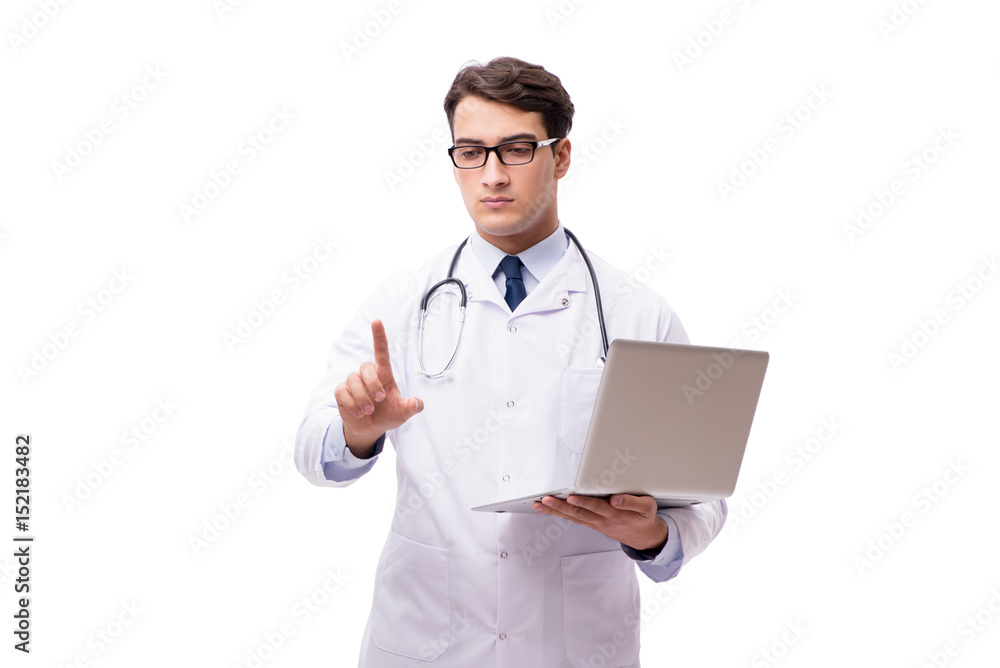 Doctor with laptop isolated on white background Doctor with laptop isolated on white background