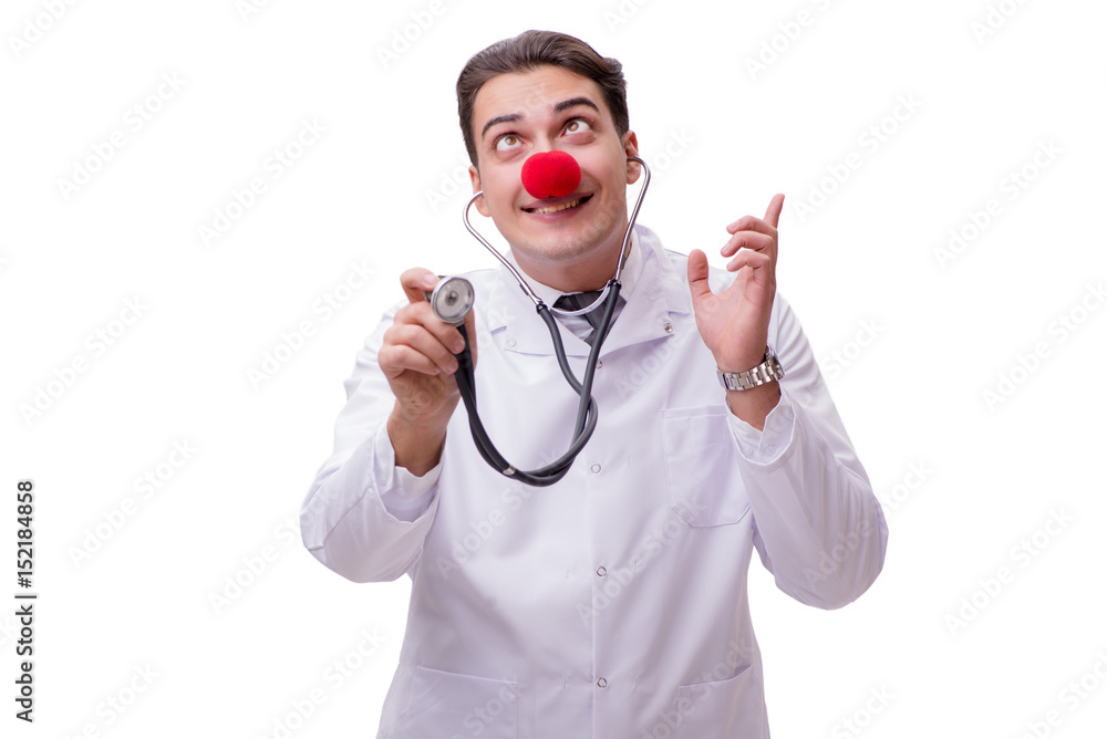 Funny clown doctor isolated on the white background Funny clown doctor isolated on the white background