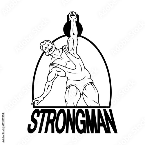 Strongman athlete. Man with a beautiful body. Bodybuilder with a dumbbell. Strong power man.Circus actor