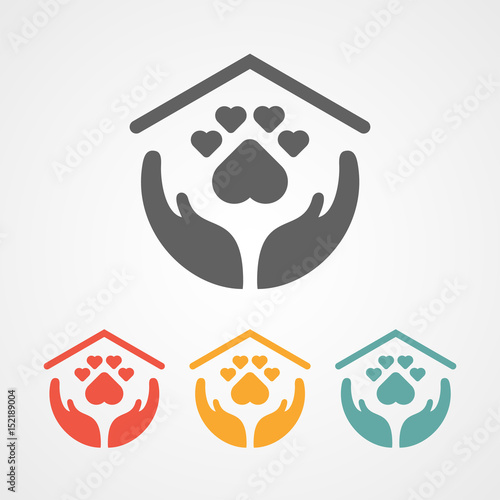 pet care logo with home icon with footprint