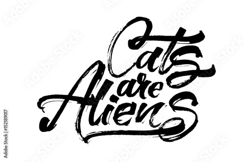 Cats are Aliens. Modern Calligraphy Hand Lettering for Serigraphy Print