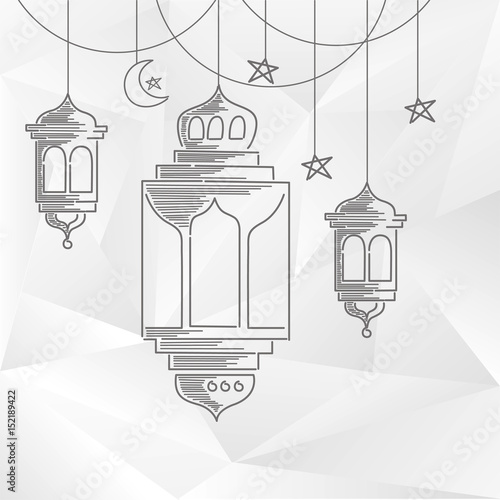 ramadan kareem decoration with line art style and abstract background