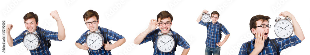 Student missing his studying deadlines on white Student missing his studying deadlines on white