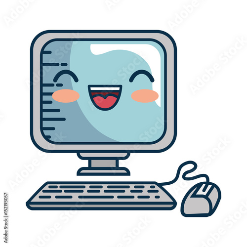 kawaii computer icon over white background. colorful design. vector  illustration Stock Vector | Adobe Stock